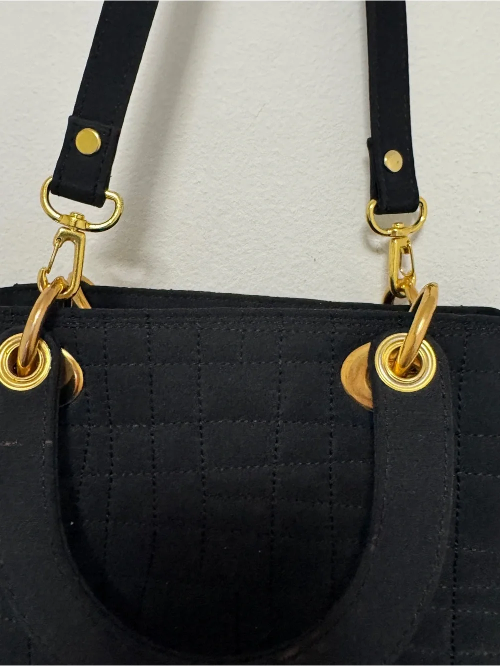 Black Quilted Tote Bag Gold‎ Hardware Top Handle Crossbody Shoulder Purse